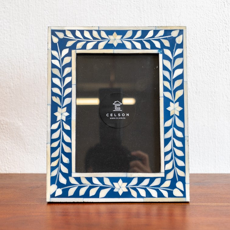 Sven_ Floral Pattern Bone Inlay Photo Frame in Blue _5 x 7