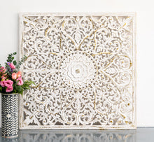 Load image into Gallery viewer, Fink_Wooden Carved Square Wall Panel_112 x 112 cm_White with Gold
