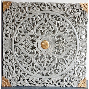 Emily Gold_Square Carved Wooden Wall Panel in Grey_Wall Decor
