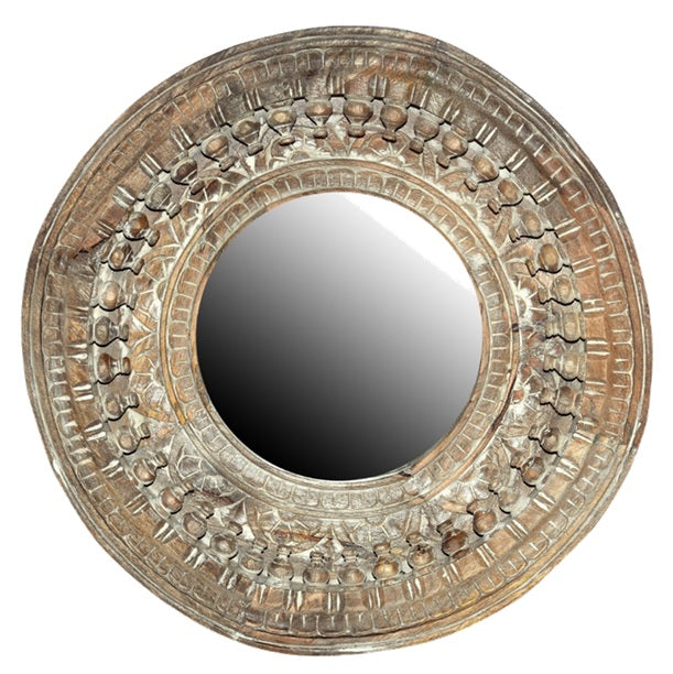 Royce_ Indian Spindle Window Round Hand Carved Mirror _60 Dia cm
