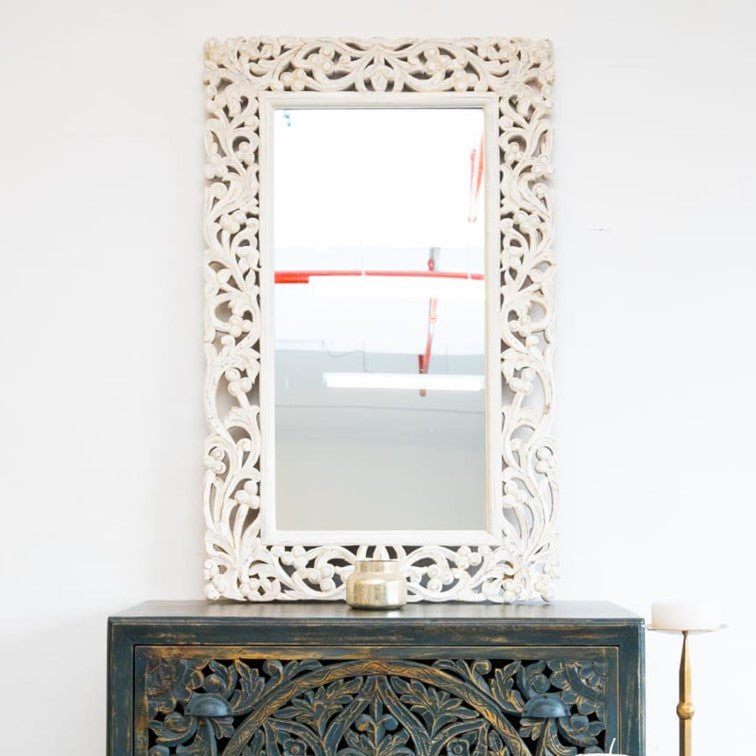Camila Hand Carved Solid Indian Wood Mirror 75 x 120 cm