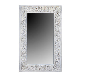 Eleanor Hand Carved Solid Indian Wood Floral Mirror_Available in 2 sizes