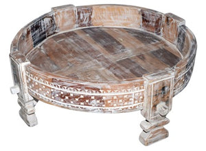 Cabell_Solid Indian Wood Chakki Grinding Coffee Table_60 Dia cm