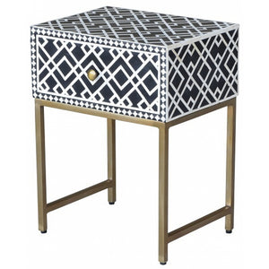 Dylan Bone Inlay Bed Side Table with Metal Stand
