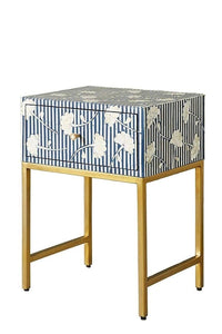 Jessi Bone Inlay Bed Side Table with Gold Metal Stand