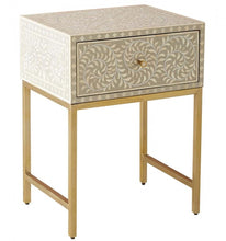 Load image into Gallery viewer, Ela Bone Inlay Bed Side Table with Metal Stand
