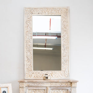 Eleanor Hand Carved Solid Indian Wood Floral Mirror_Available in 2 sizes
